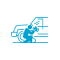 Blue icon of a person kneeling while working on a car, possibly applying a tint or wrap, inside a white circular background.