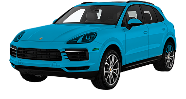 White Porsche SUV fully covered in blue overlay to indicate complete paint protection film coverage on the entire exterior.